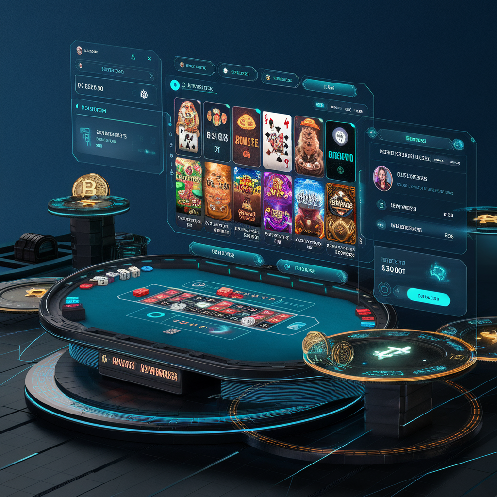 A futuristic online gambling platform with AI and cryptocurrency features, representing innovation and technology.